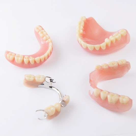 Various dentures on a table