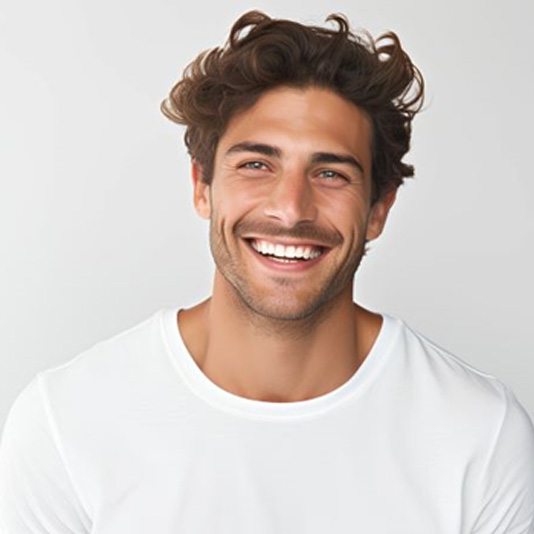 Smiling man in a white T shirt